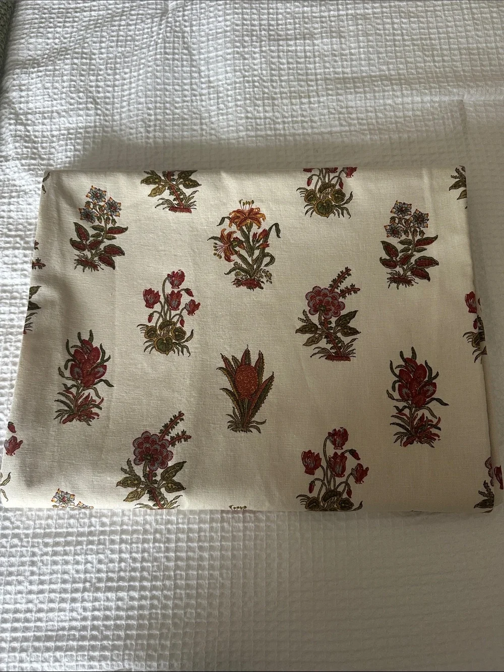 Pottery Barn Cream Table Runner with Red and Green Floral Print 18 X 108